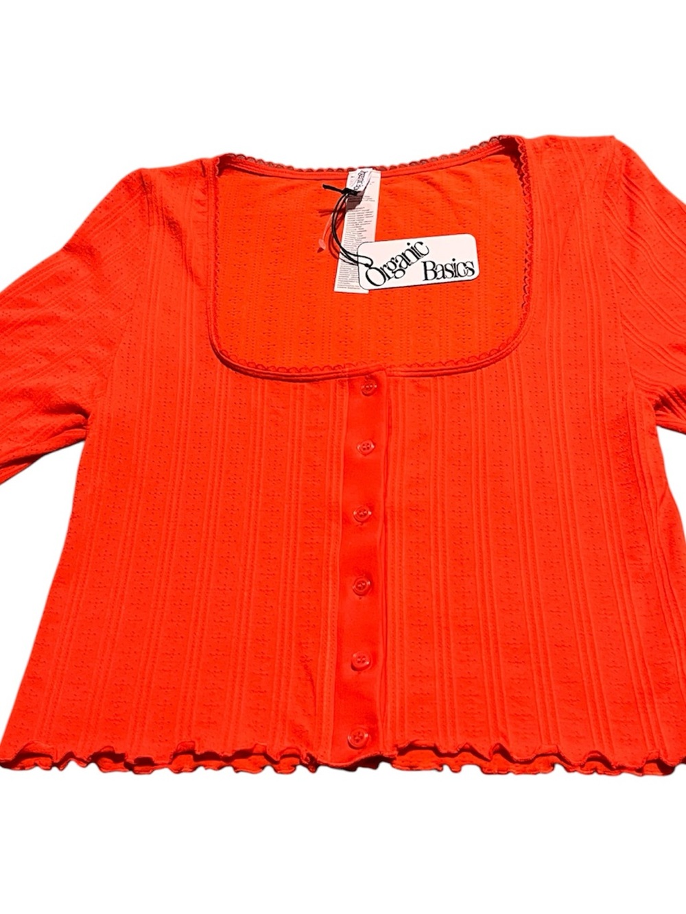 Organic Basics Women's Scarlet orange Button-Front Ribbed Top